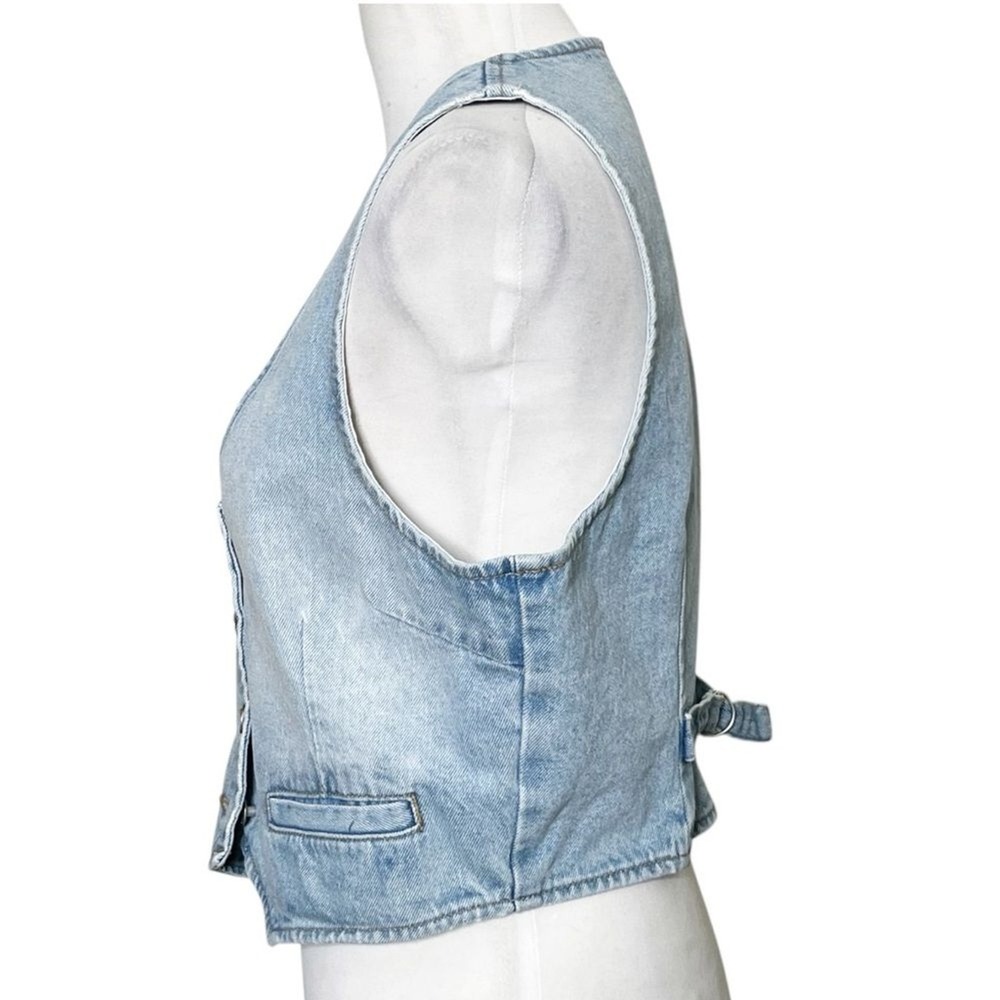 Rollas Dallas Women's Large Light Wash Denim Vest Cropped Button Front Y2K - Picture 3 of 10